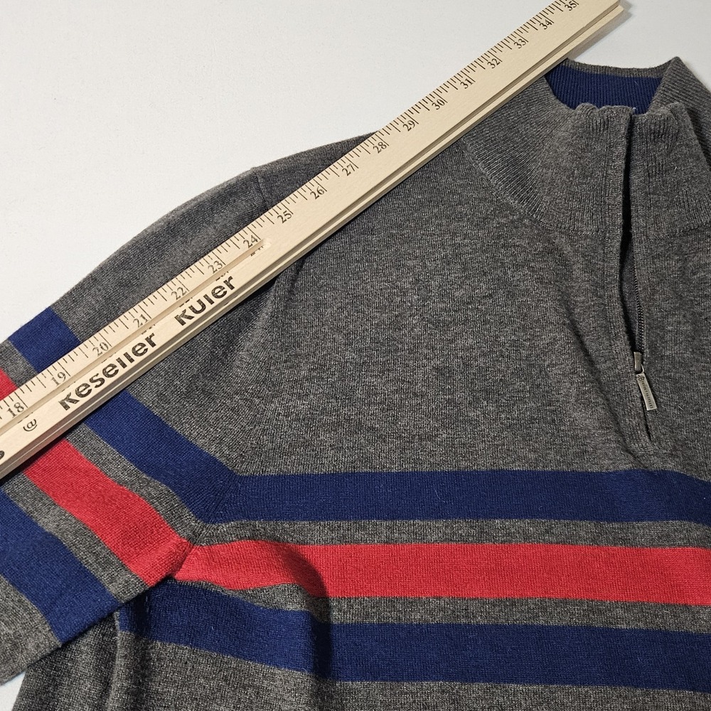 Brooks Brothers Men's Merino Wool 1/4 Zip Pullover Sweater Large Blue Red Gray - Picture 4 of 7